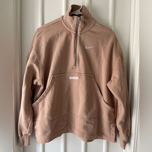 Nike Swoosh fleece 1/4 zip sweatshirt in light brown